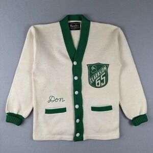 Vtg 60s Clarkson University Letterman Cardigan Sweater Small Wool Chain Stitch